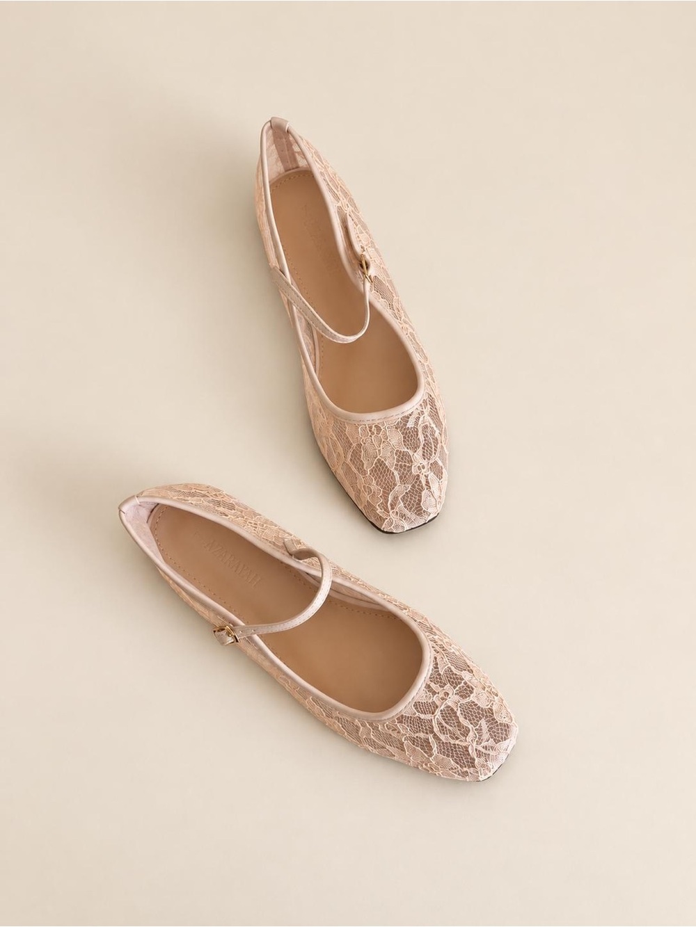 AZARAYAH Women’s Lace Mesh Mary Jane Ballet Flats with Buckle Strap